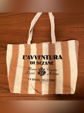 Sezane L’Avventura di Sezane Striped Canvas Tote Bag